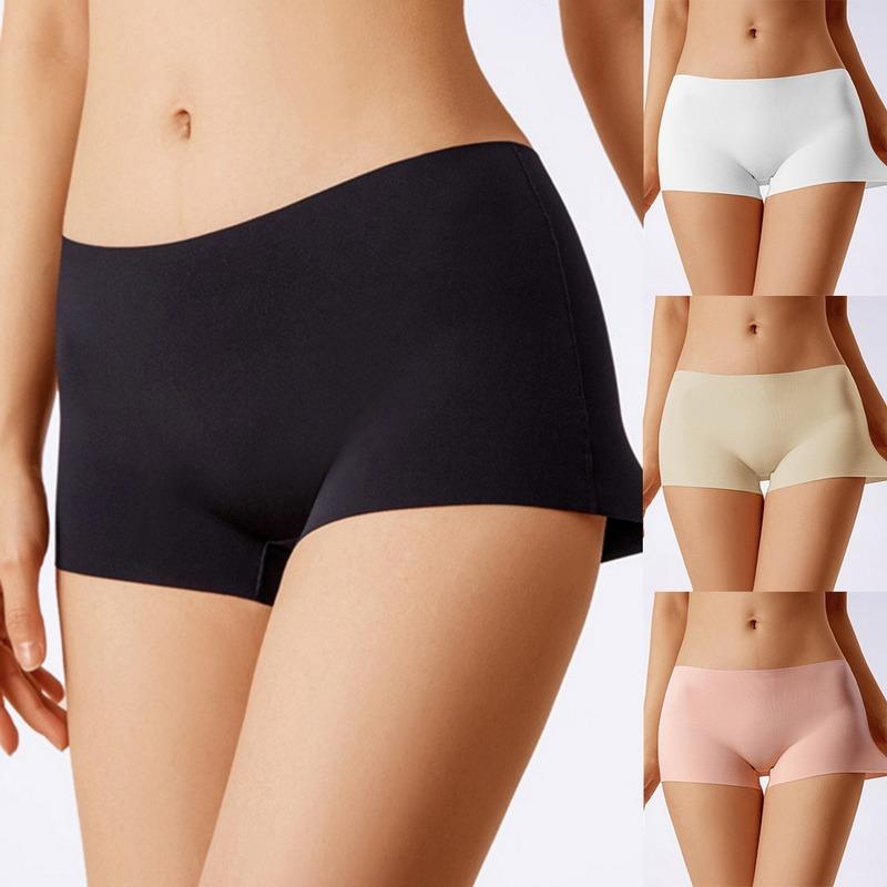 

Women's Thermal Underwear Women Seamless Panties Sexy Solid Lady Comfortable Boxers Breathable Shorts Intimates Mid Waist Briefs, Black;pink