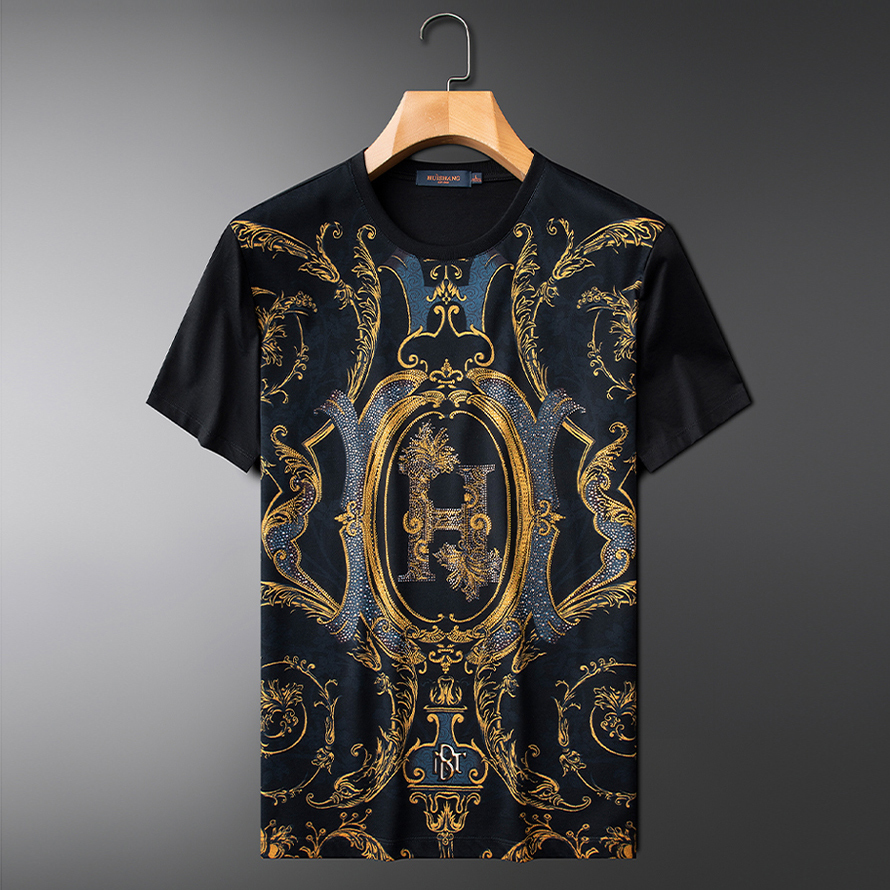 

Luxury T-shirt Homme Thin Fitting Impression Man Shirt Short Neck 2021 Summer Streetwear T-shirts H3hx, Black.
