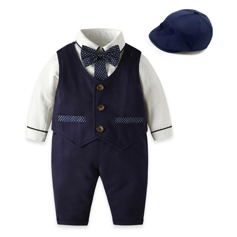 

Clothing Sets Formal Baby Boy Clothes Born Vest + Shirt Dot Bow Tie Hat Pants Outfit Party Children Birthday Dress 0- 24, White