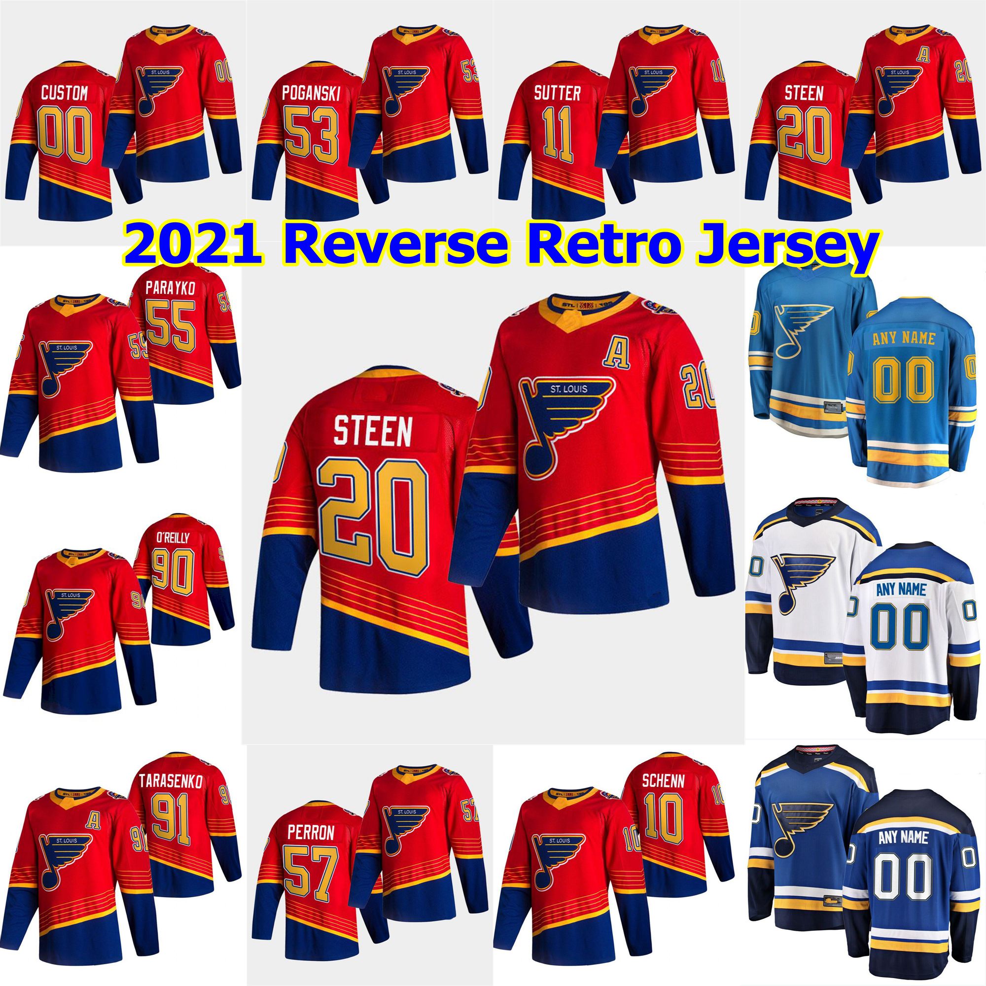 

St. Louis Blues 2021 Reverse Retro Hockey Jerseys 49 Ivan Barbashev Jersey Carl Gunnarsson Brett Hull Vladimir Sobotka Red Custom Stitched, Black;red