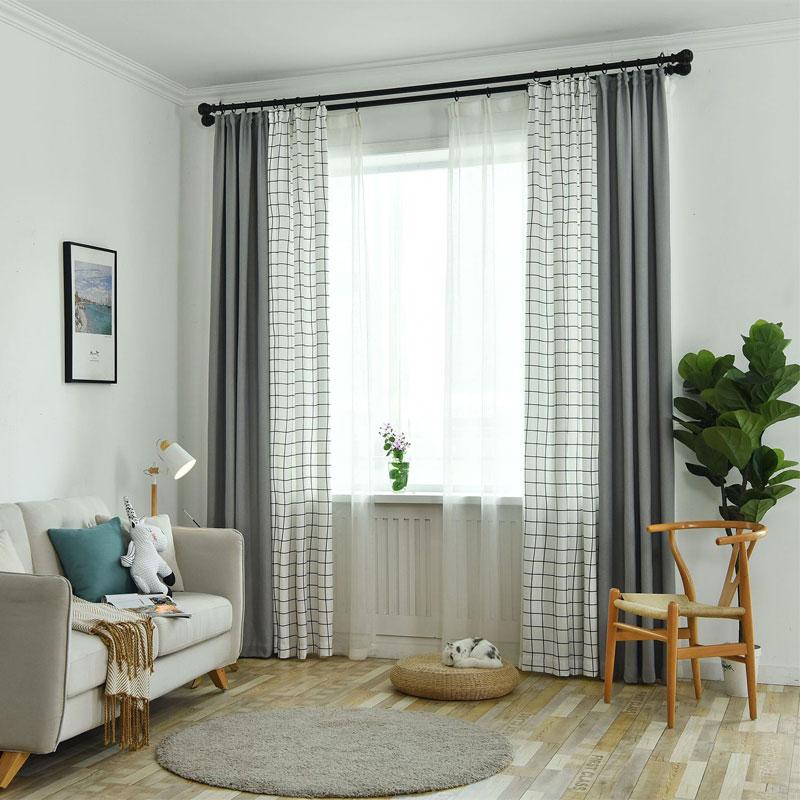 

Nordic simple modern mosaic lattice living room bay window bedroom bedroom blackout curtain finished product can be customized, Tulle 1 curtain