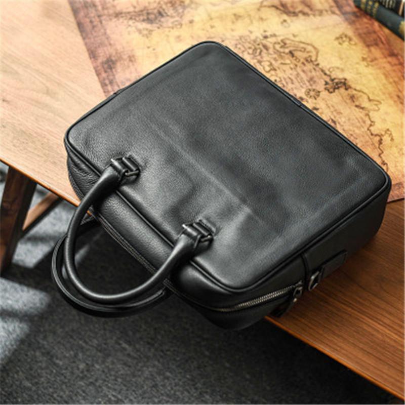 

Harajuku style original retro men's bag genuine leather simple large-capacity handbag computer bag horizontal briefcase trend, Black