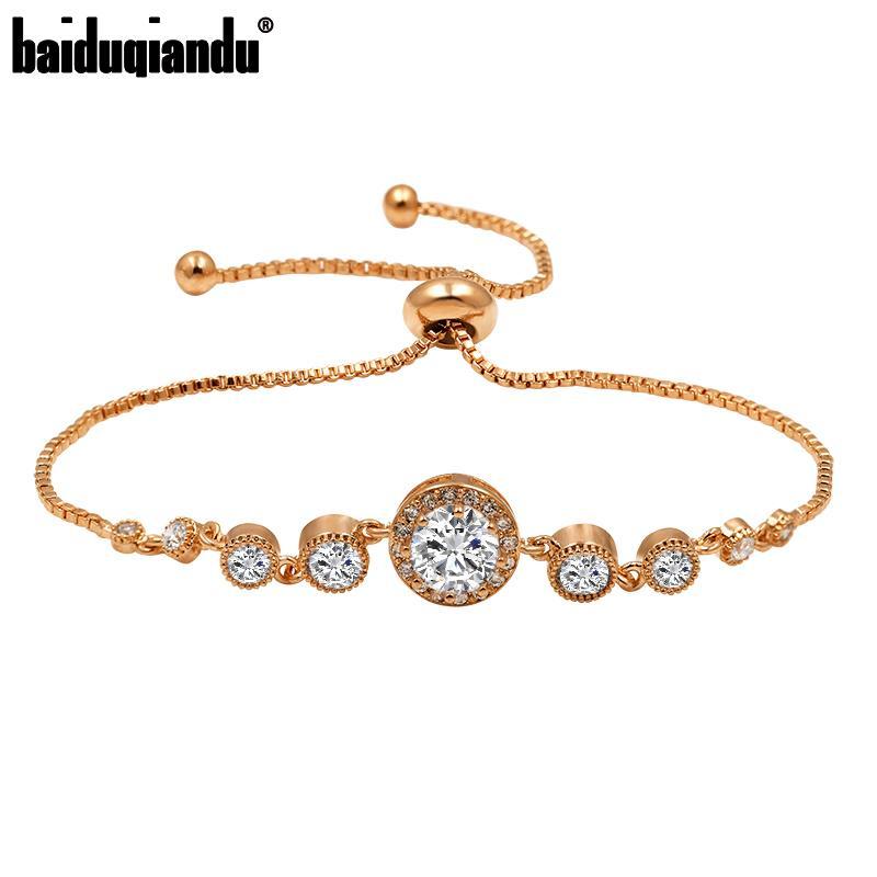 

Baiduqiandu Brand Sparkly Halo Round Cut Cubic Zirconia CZ Crystal Wedding Brides Bridesmaid Jewelry Gift Bracelets