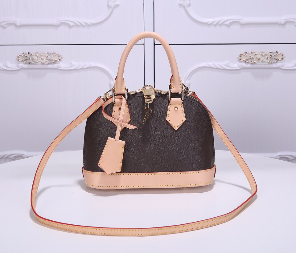 

High Quality Alma BB Handbag Luxury Designers Women Tote Genuine Leather Classic Shell Bag with Crossbody Strap and Lock 25cm, With logo