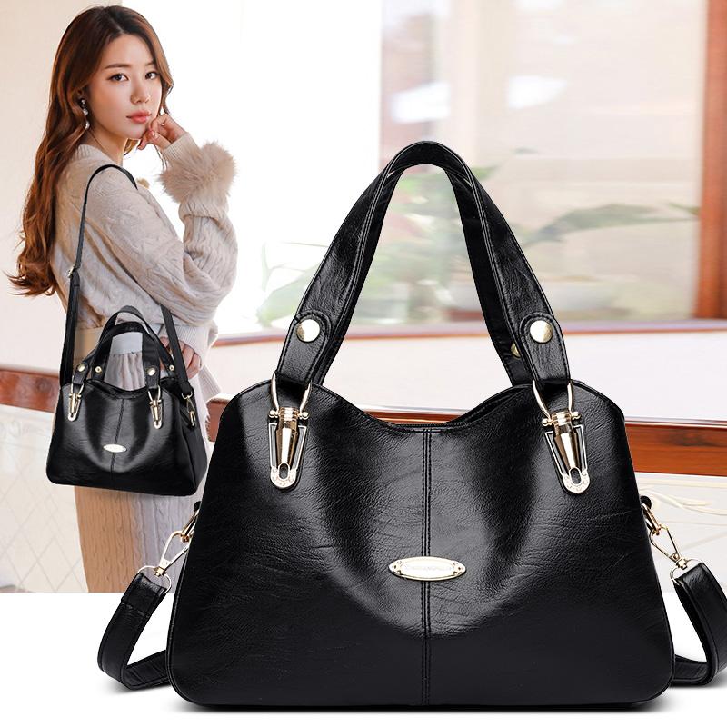 

Shoulder Bags Large Capacity Women Handbag Soft Leather Bag Female Solid Crossbody Retro Black Big Travel Tote