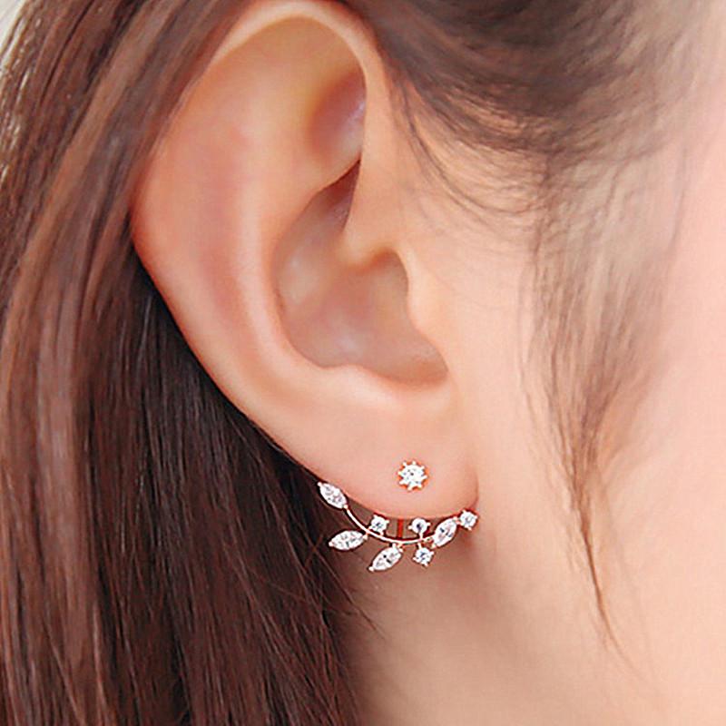 

Elegant Girl Jewelry Fashion Horse Eye Diamond Earrings Korean Leaf Earrings Rhinestone Hanging Behind Branches