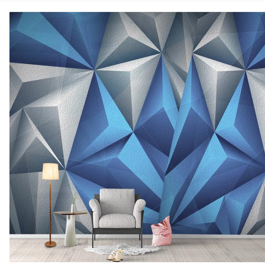 

Personalized three-dimensional geometric triangle beautiful home background wall 3d stereoscopic wallpaper, Blue