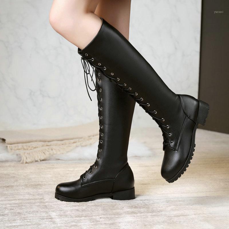 

2021 Fashion Women's Shoes Front Lace up Anti-skid Knight Boots Platform Boots Women Winter High Black Riding Autumn1, Beige