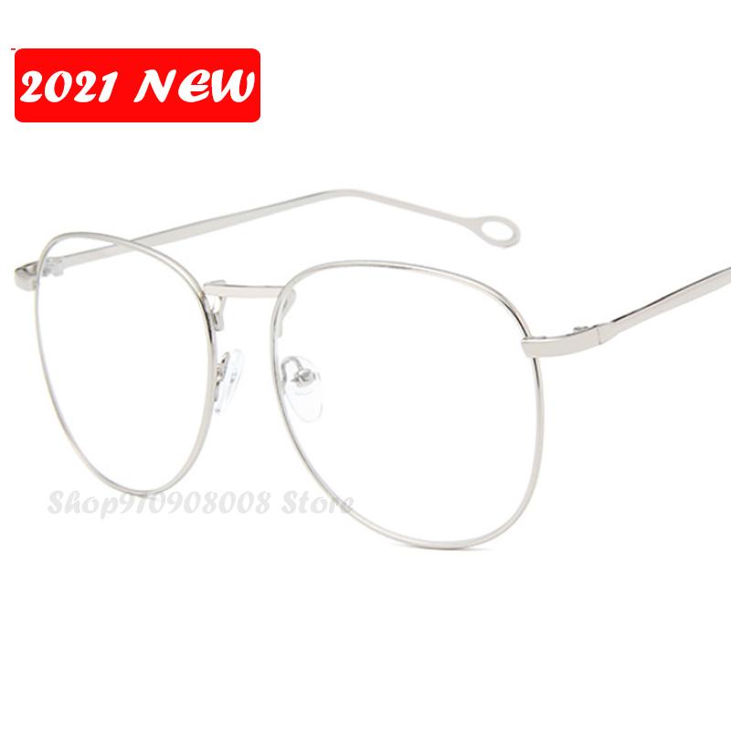 

Fashion Sunglasses Frames 2021 Optical Glasses For Sight Women Men Myopia Round Oversized Eyeglasses Metal Spectacles Clear D007