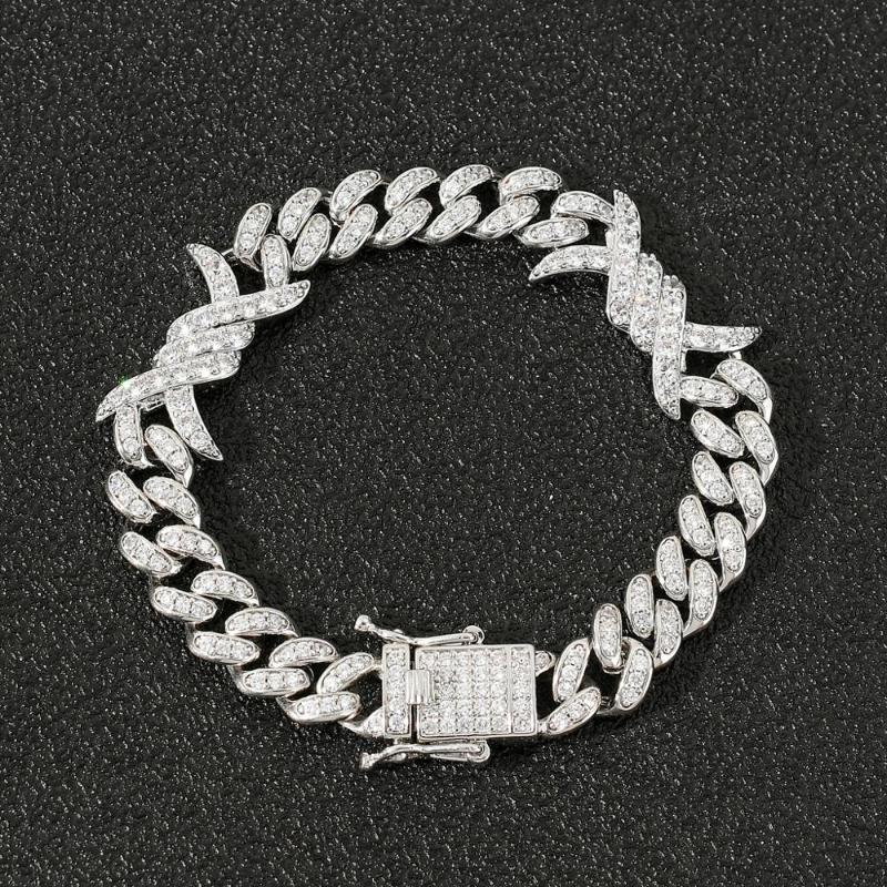 

MATHALLA New Fashion Prong Cubic Zircon Thorns Miami Cuban Link Chain Bracelet Hiphop Iced Out CZ Chain Jewelry for Couple