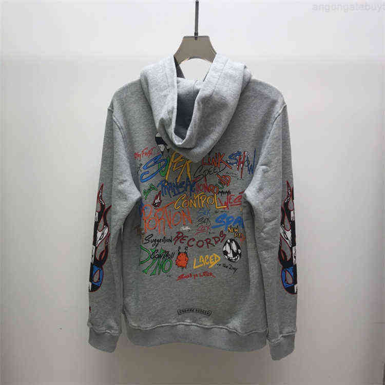 

Chrome Heart Trendy Cartoon Graffiti Sanskrit Color Letters Men's and Women's Hoodie Jacket Hearts Hoodies 2022 Qkvm, Black