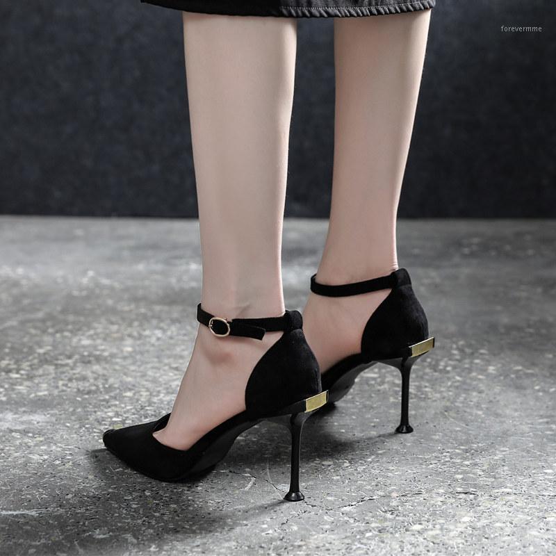 

Women's shoes 2021 Suede Pointed stiletto 5cm/8cm high heels black sandals women's single shoes large size 41 42 431, 5cm beige