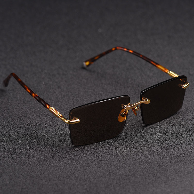 

Wholesale-Zerosun Glass Sunglasses Male Rimless Sun Glasses for Men Brown Lens Anti Scratch Brand Designer Vintage Eyewear