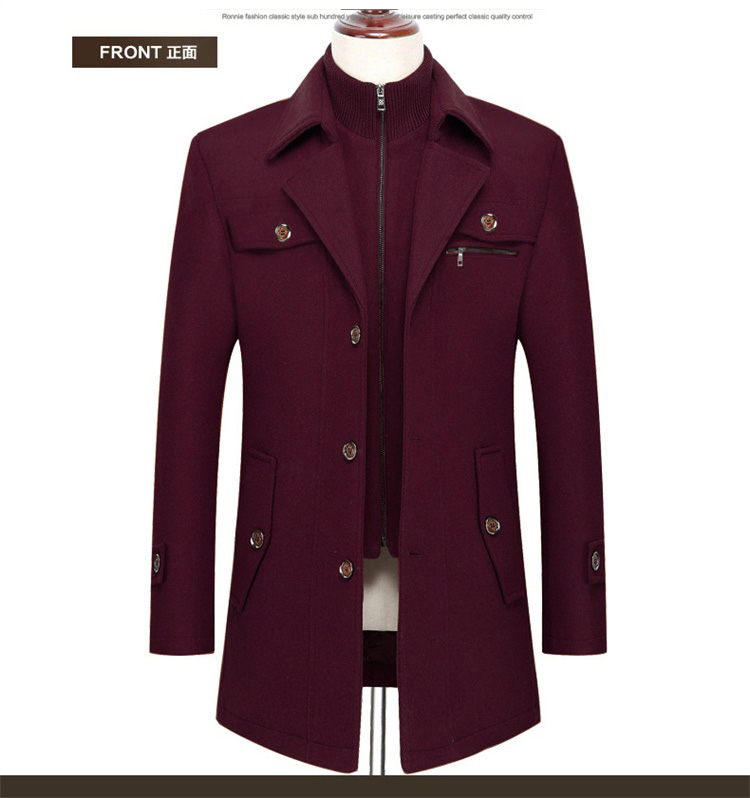 

Magenta Men'S Long Winter Wool Coat Jackets Men'S Leisure
