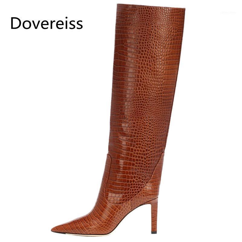 

Boots Dovereiss Fashion Women's Shoes Winter Pointed Toe High Heels Stilettos Sexy Elegant Knee Big Size 481, Black grain