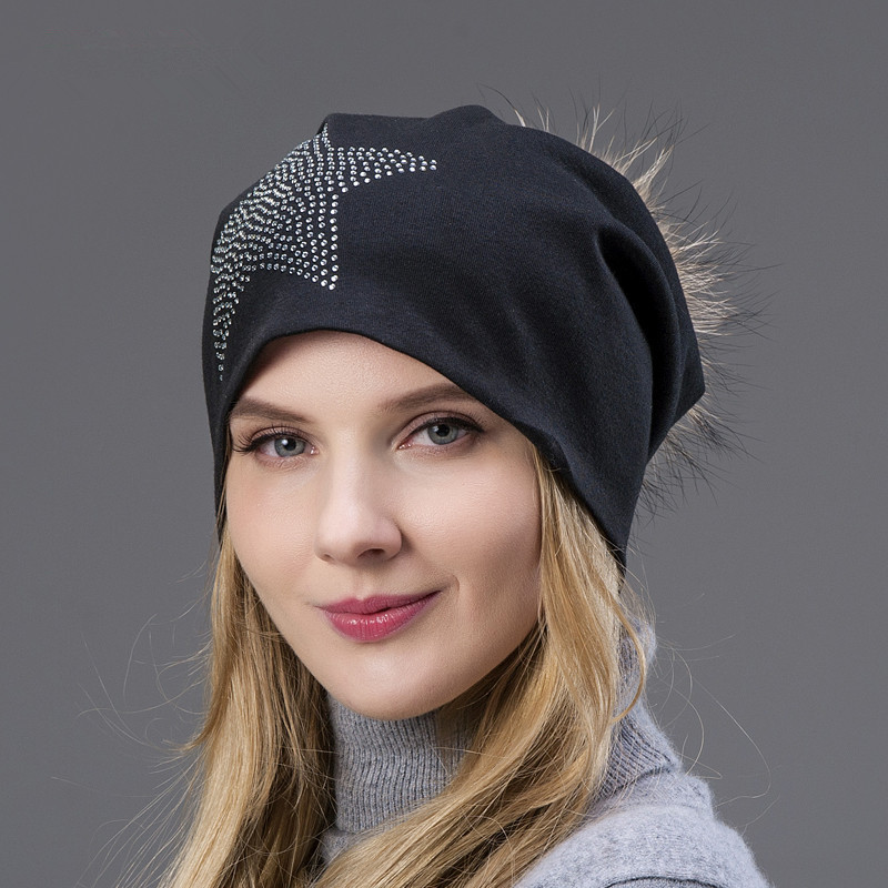 

Hot Seller of Summer Spring and in the standard autumn star earmuffs cap with raccoon skin hat Pompom on top for women, 001
