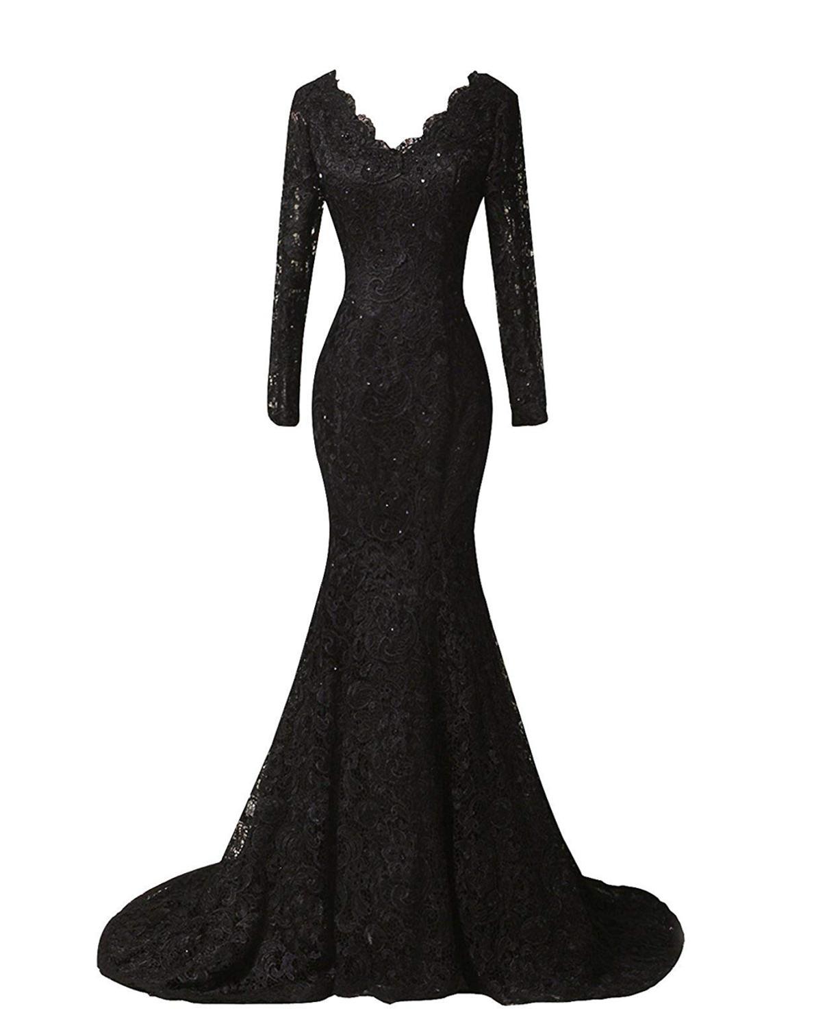 

2021 New Elegant Mermaid a Sexy Prom Dress with Long-sleeve Cleavage Lace Formal Evening Gowns Dressed As Ladies WEJZ