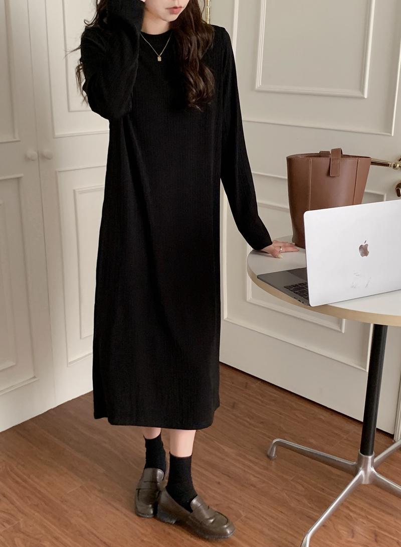 

Casual Dresses Autumn Loose O Long Sleeve Black Dress Women Knitting Retro Wild Straight Vestidos De Mujer Maxi Dropship T Shirt, Black;gray