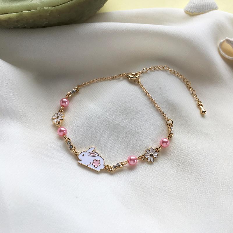 

Creative Cute Little White Flower Pink Pearl Bracelet Korean Sweet Girl Student Beautiful Fashion Jewelry Accessories