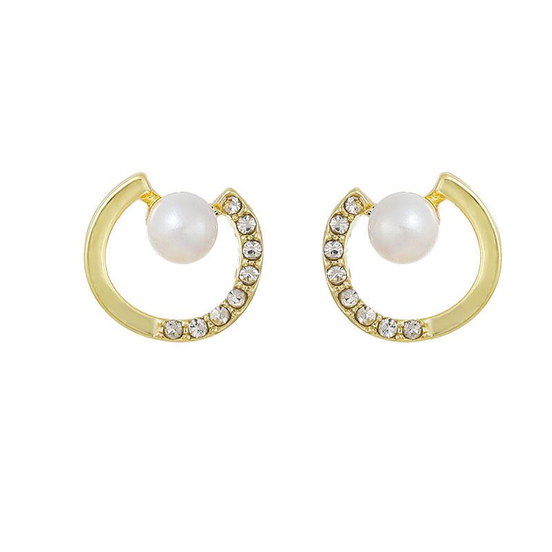 

Retro Rhinestone Small Round Stud Ear Ring for Women Luxury Elegant Simple Temperament Exquisite Pearl Earrings Jewellery Gift