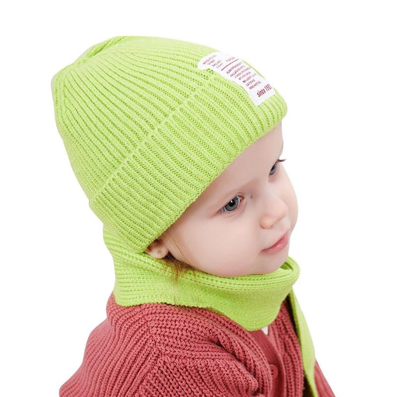 

cotton baby hat and scarf set Baby Fashion Hairball Child Scarf Candy Colors Solid Knitting Keep Warm Hat #C