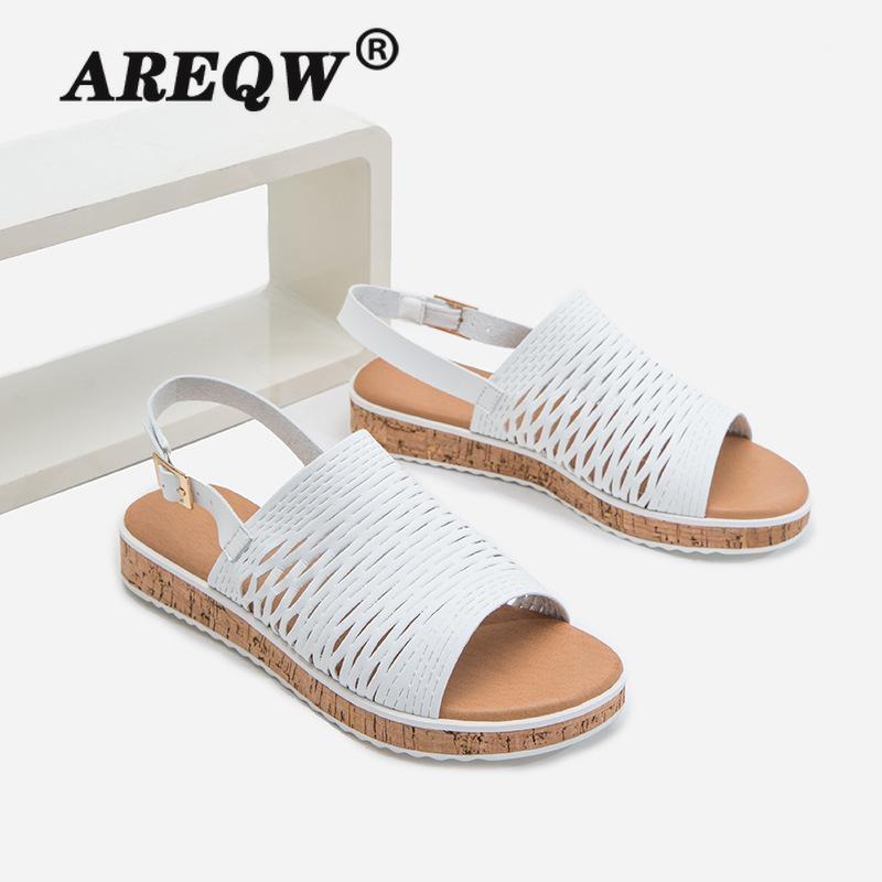 

Women Sandals Summer Peep Toe Casual Shoes Femme Solid Flats Buckle Open Plus Size Fashion Shoe Comfortable Ladies Sandals1, White