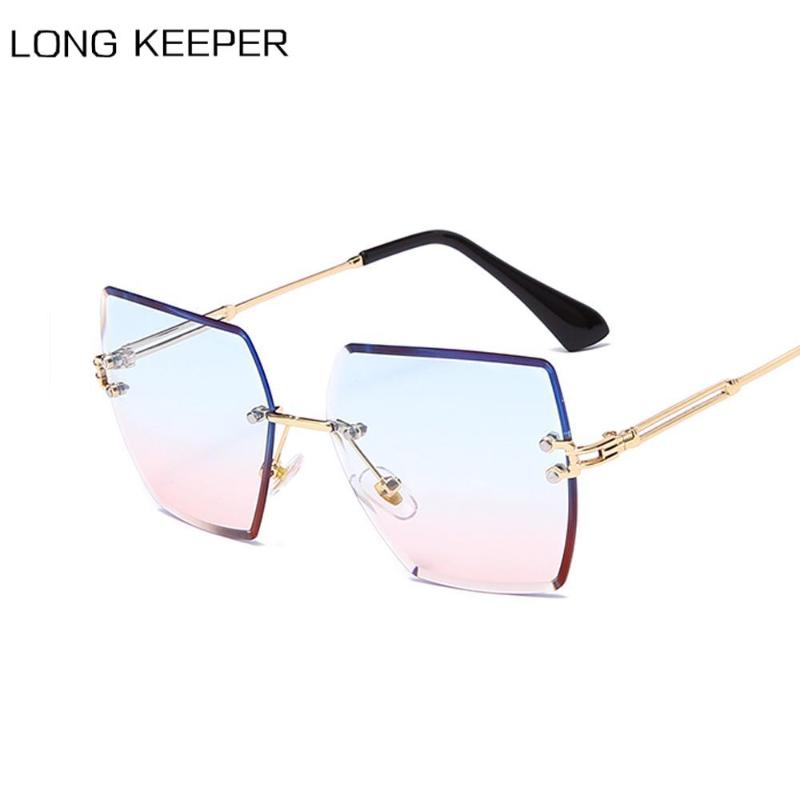 

LongKeeper Square Rimless Sunglasses Women Brand Designer Gradient Lens Sun Glasses Fashion Blue Pink Eyewear