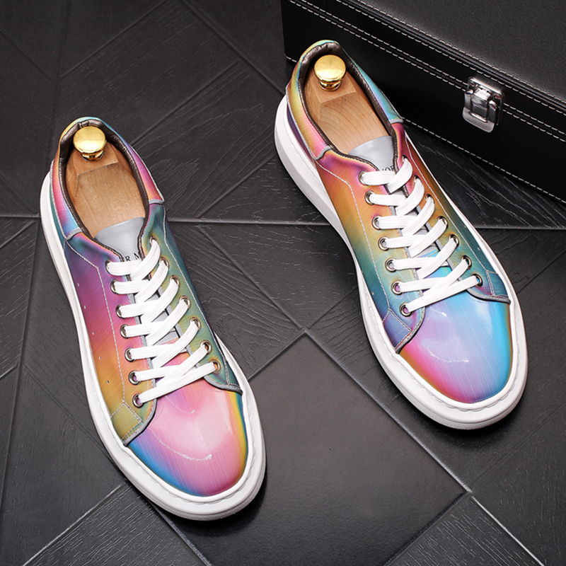 

Male Korean Casual Design Feast Dressed As Cow Hide Platform with Colored Comfortable Mans Shoes 6php, Pink