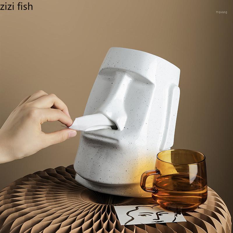 

Moai Statue Tissue Box Portrait Ceramic Tissue Box Stone Statue Ornaments Decorations Crafts Storage Holder1