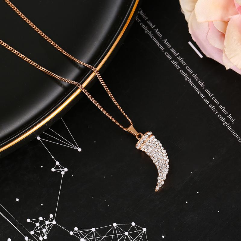 

Rose Gold Crystal Horn Pendant Necklace For Women Birthday Party Gift Vintage Stainless Steel Necklace Fashion Jewelry 2020 New, Silver