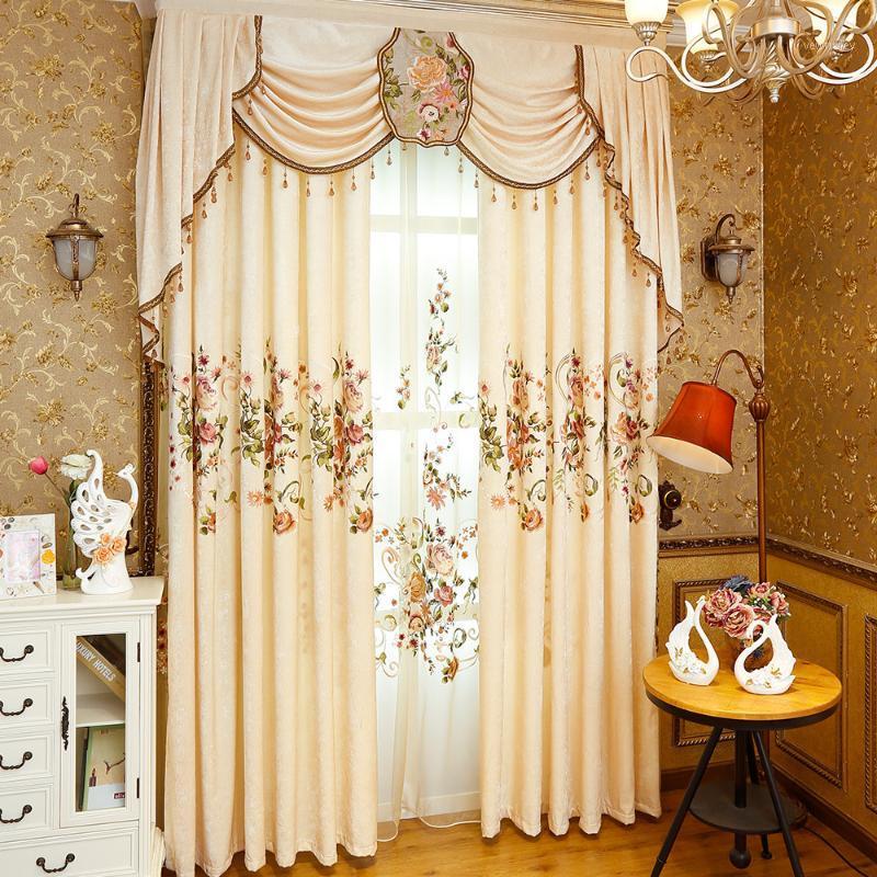 

Chenille Cloth Europe Luxury Villa Valance Embroidered Floral Blackout Curtain for Living Room Window Treatment Drapes1, Tulle
