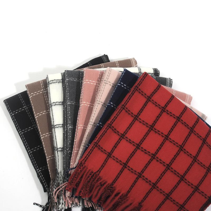 

2020winter Plaid extended warm women's scarf fashion double-sided student scarf imitation cashmere thickening dual-purpose shawl