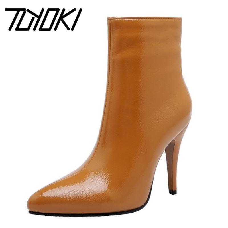 

Tuyoki Size 30-43 Women Ankle Boots Fashion Zipper Thin High Heel Winter Shoes Woman Warm Daily Sexy Pointed Toe Short Boot, Black