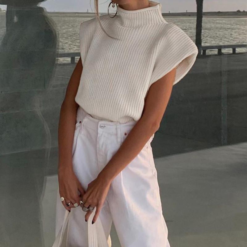 

Women Short Sleeve High Collar Top Fashion Solid Color Office Ladies Top Stylish Sweater for Ladies