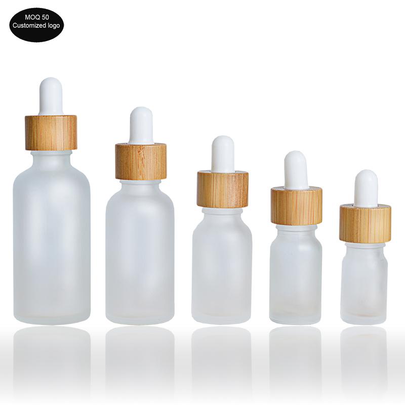 

free shipping 5ml 10ml 15ml 20ml 30ml 50ml matte and clear bamboo drop bottles frost glass dropper bottle Enssential Oil bottles