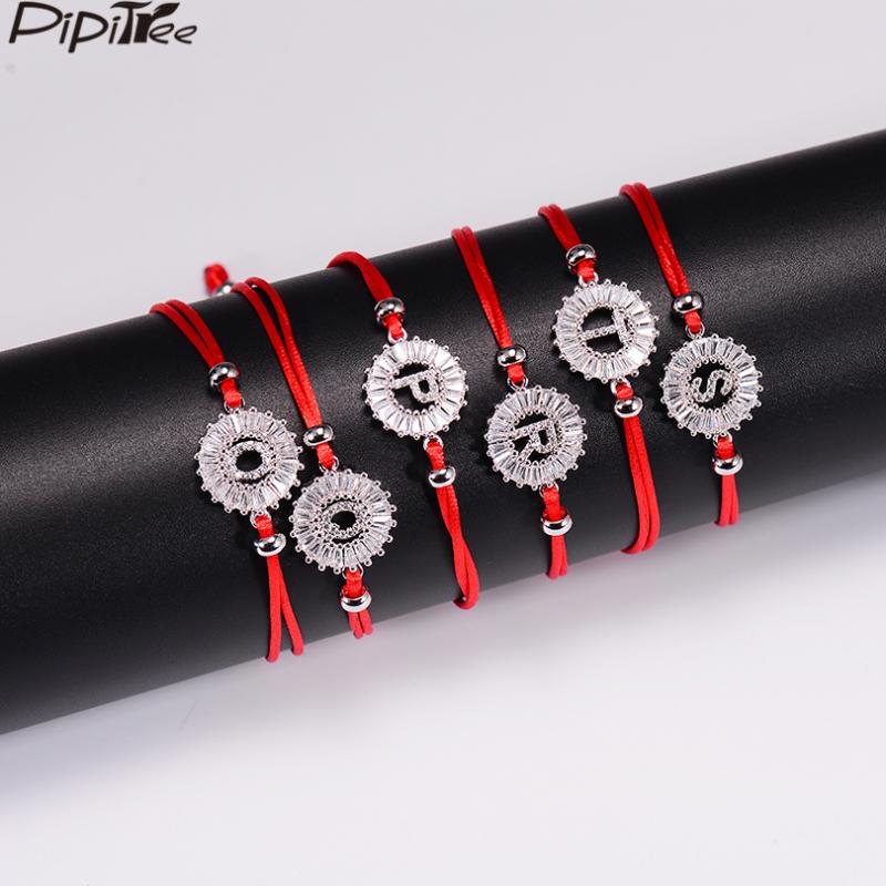 

Pipitree Lucky Cubic Zircon O-T English Alphabet Charm Red String Bracelets for Women Kids Adjustable Crystal Bracelet Jewelry