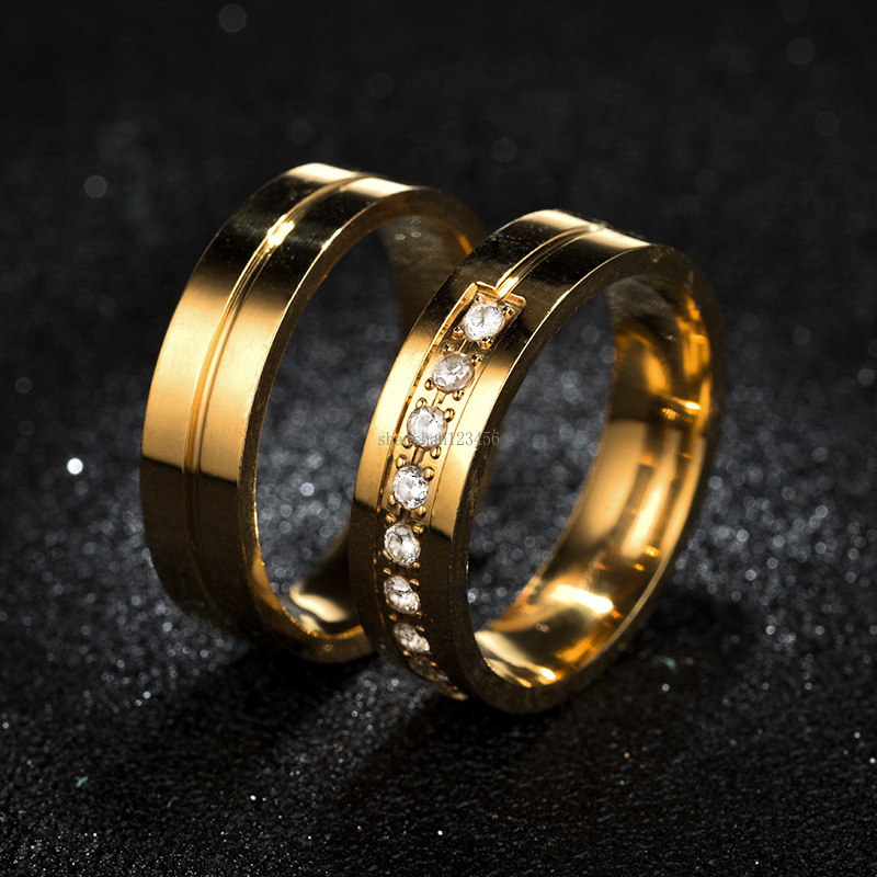 

Diamond Stainless Steel Groove Ring Gold Engagement Wedding Rings Band for Men women Fashion Jewelry Will and Sandy gift