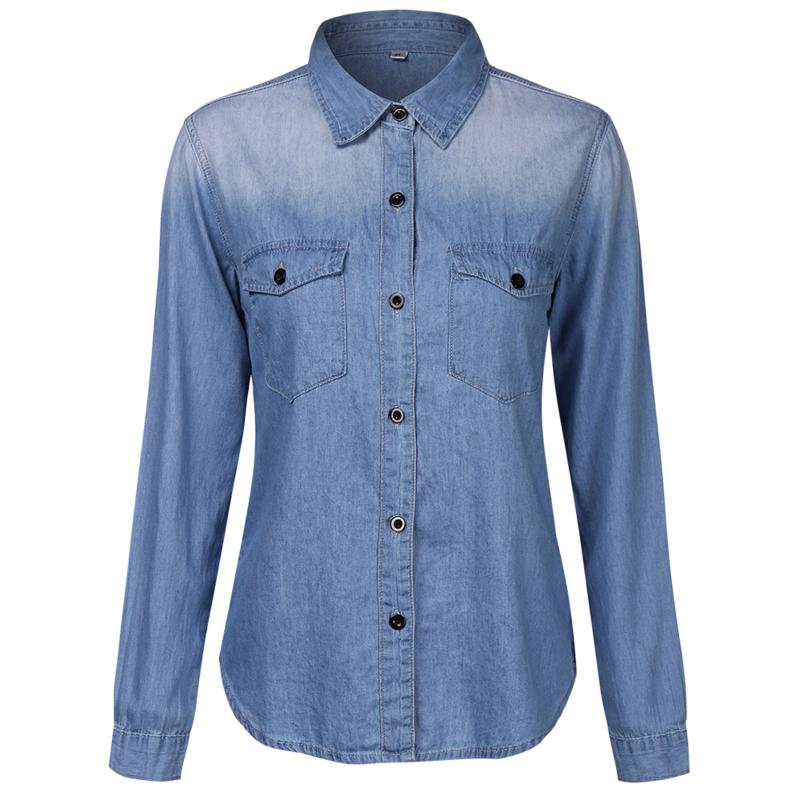 

New Women Denim Blouses Vintage Long Cuffs Sleeve Washed Female Denim Coat Shirts Blouse Lady Classic Lapel Tops Tees Jacket, As pic