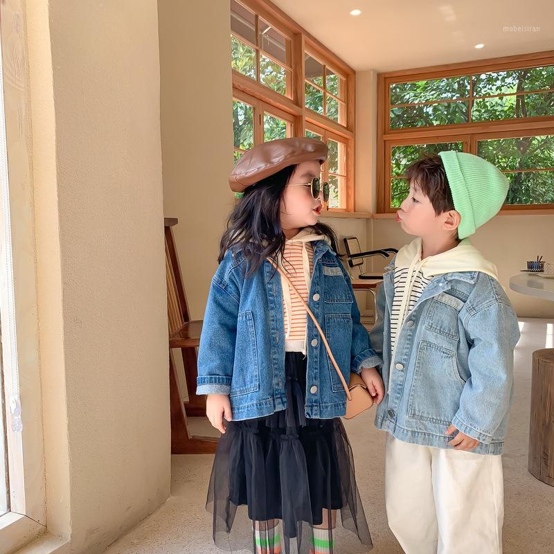 

2020 Autumn New Arrival Boys and Girls Fashion Denim Coat Kids Long Sleeve Jackets Girl Coats1, Blue