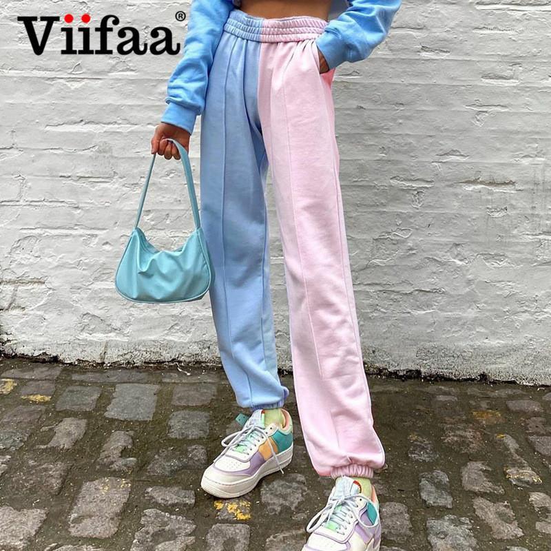 

Viifaa Blue and Pink Two Tone Elastic Waist Sweatpants Fashion Streetwear Pants Women Spring Casual Trousers1