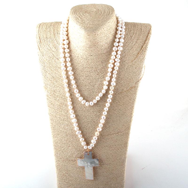 

MOODPC Fashion Women Pearl Jewelry 8-9mm Pearl Knotted Freshwater Shell Pendant Necklaces