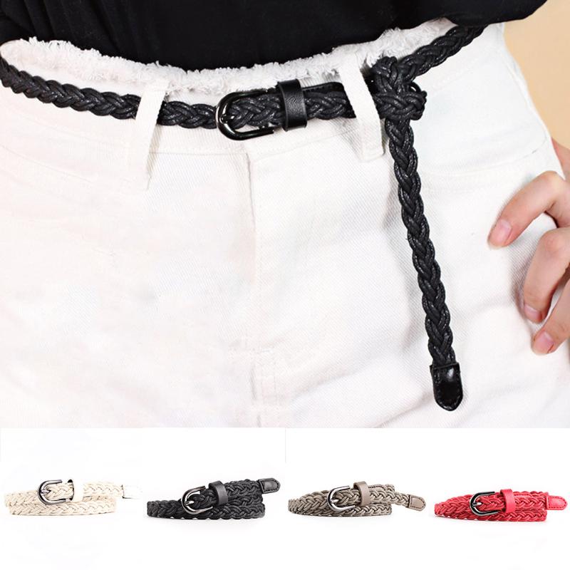 

Woman Wax Rope Weave Waist Belt Cinturones Para Mujer Fashion Ladies Casual Pin Buckle Casual Thin Waistband Belts, Red