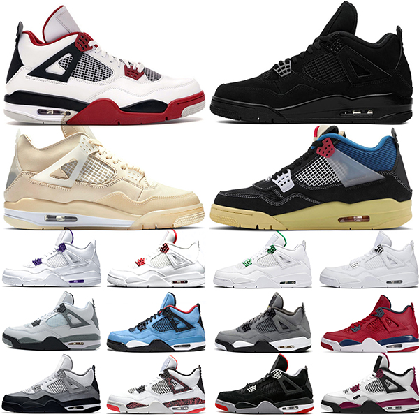 

4 4s Basketball Shoes Fire Red Neon Sail Metallic Purple Red What the White Cement Mens Trainers Sneakers Sports