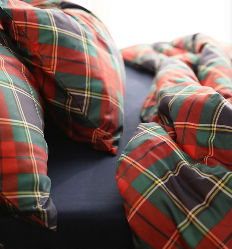 

Fashion blue green red check bedding set,cotton  full queen king single double home textile bed sheet pillowcase duvet cover, Picture color