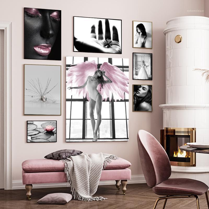 

Pink Flower Angel Wing Picture Scandinavian Fashion Poster Nordic Print Wall Art Canvas Painting Modern Living Room Home Decor1