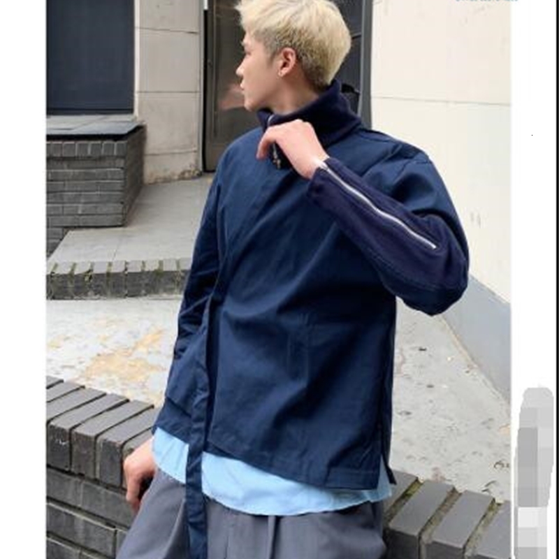 

2021 Male Short Coat Autumn with No New Turtleneck Hat Loose Korean Version Pure Joker Retro-belt Style Shirt. ZA6Y, Blue