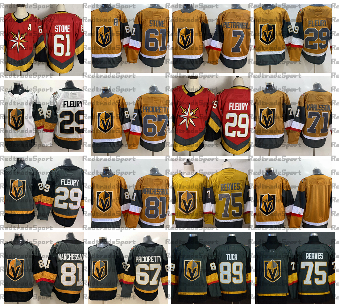 

2021 Reverse Retro Marc-Andre Fleury Karlsson Marchessault Pacioretty Reaves Mark Stone Alex Pietrangelo Vegas Golden Knights Hockey Jersey, Red