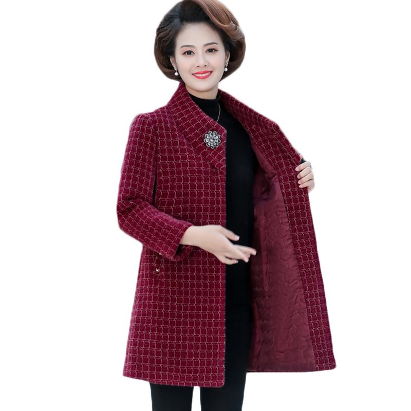 

Autumn Winter Women Imitation Mink Velvet Jacket New Plus Size 5XL Warm Mid Long Woolen Coat Middle-aged Female Basic Coats H570, Red