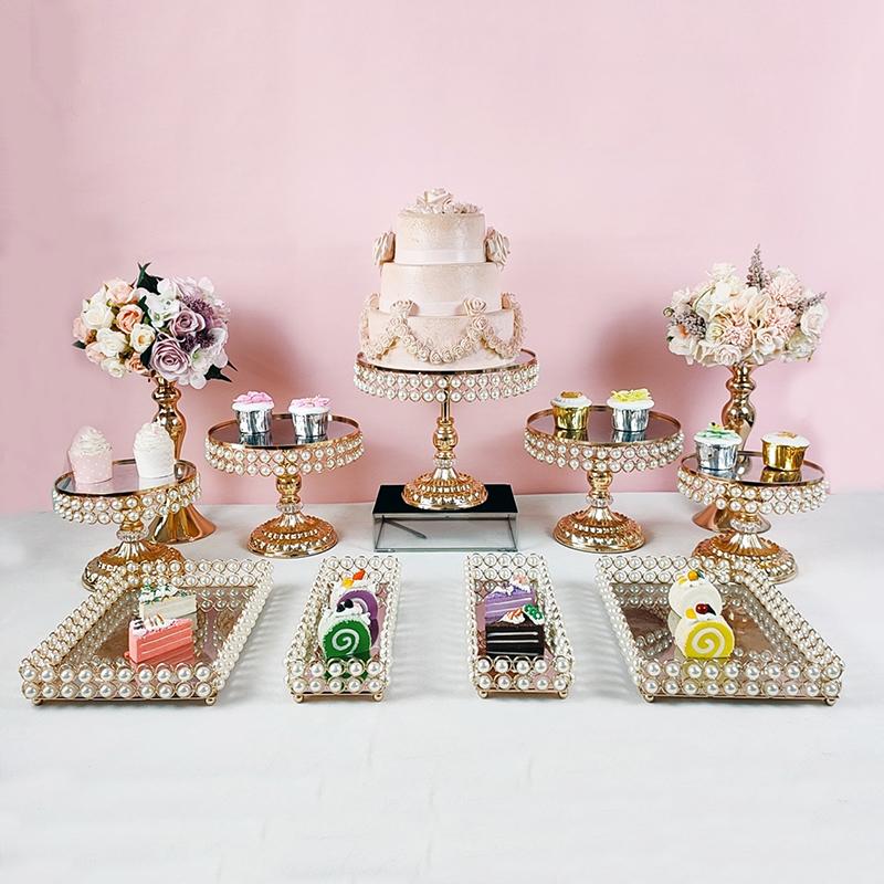 

Other Bakeware 3-11pcs/set Gold Platin Pearl Cake Table Accessory Tray Dessert Metal For Wedding Mirrors Stand