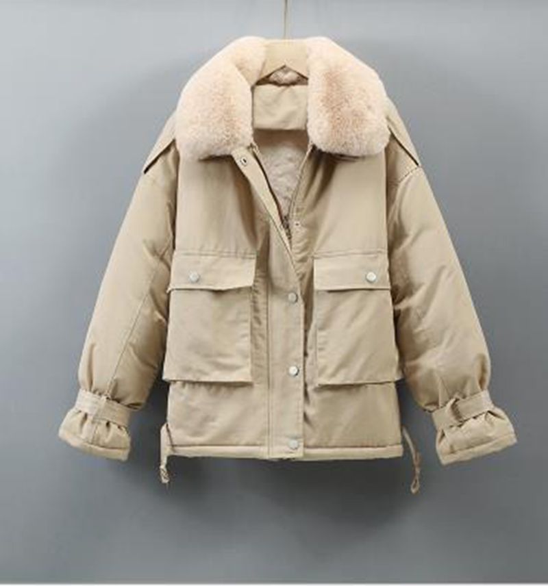 

Wholesale fashion women's new winter loose-fitting and thickening large fur collar cotton jacket, Blue